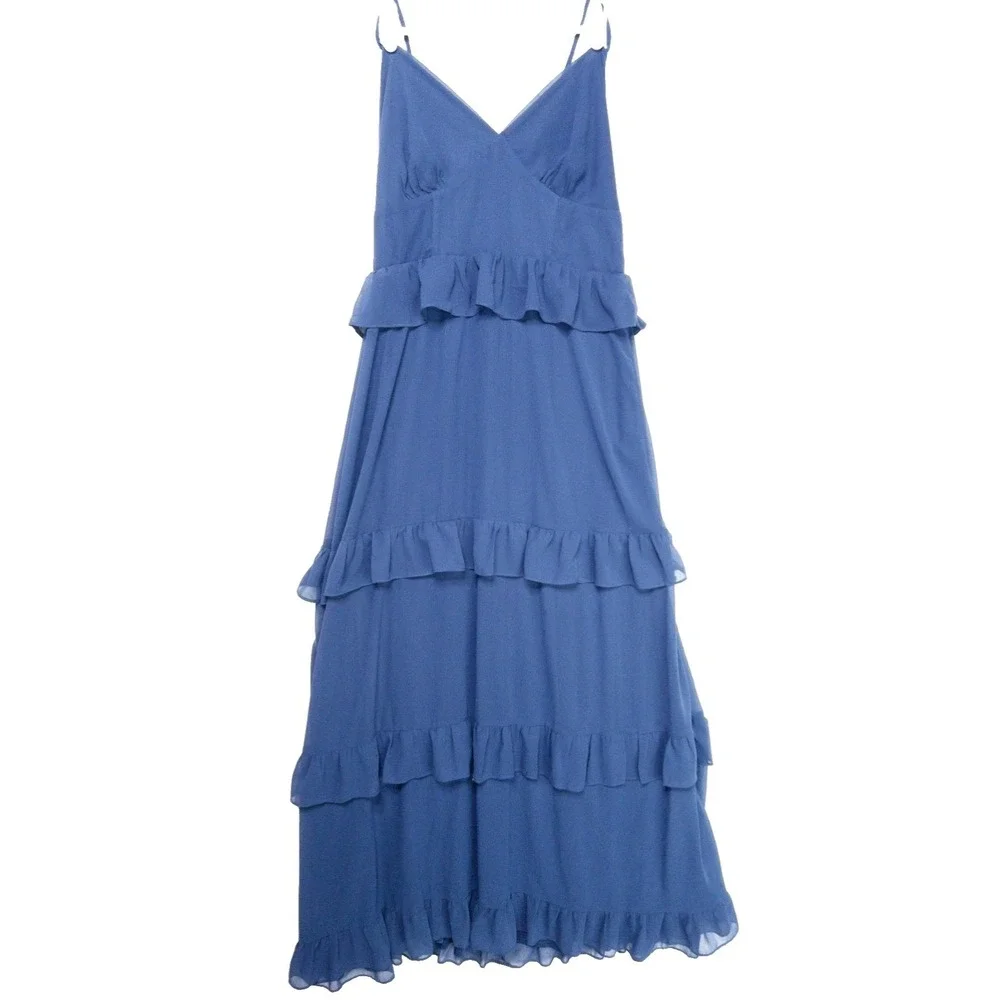 Lulus Captivating Class Lace Up Cross Back Tiered Ruffle Maxi Dress Womens XL